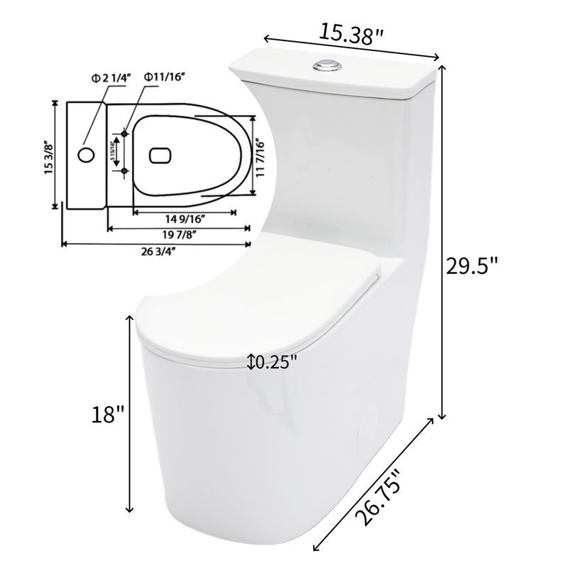 Toilette une pièce à double chasse, chasse au jet de siphon 1,1 / 1,6 GPF, siège en PP à fermeture rapide à fermeture en douceur, CARTE 800 g, conception à jupe, céramique à cuisson élevée (1380 ° C)