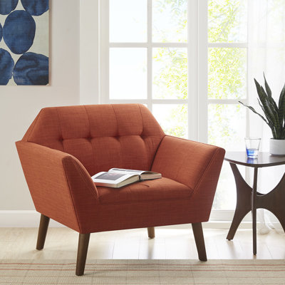 Méridienne à accoudoirs de style Mid-Century moderne, coussin de siège capitonné, pieds en bois de pacane massif, l 37 po x P 29,5 po H 31,5 po