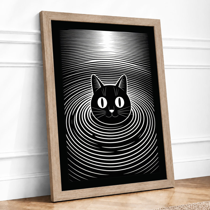 Hypnotic Cat Geometric - Framed Print, Oak, A3 - 42.0 x 29.7 cm