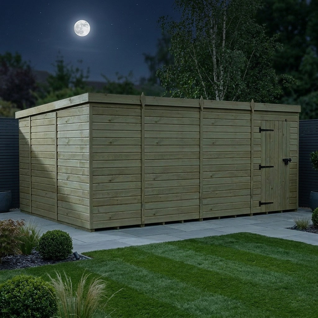 Total Sheds 15ft x 10ft Pent Garden Shed - Single Door - No Windows - Pressure Treated Timber - UK Manufactured