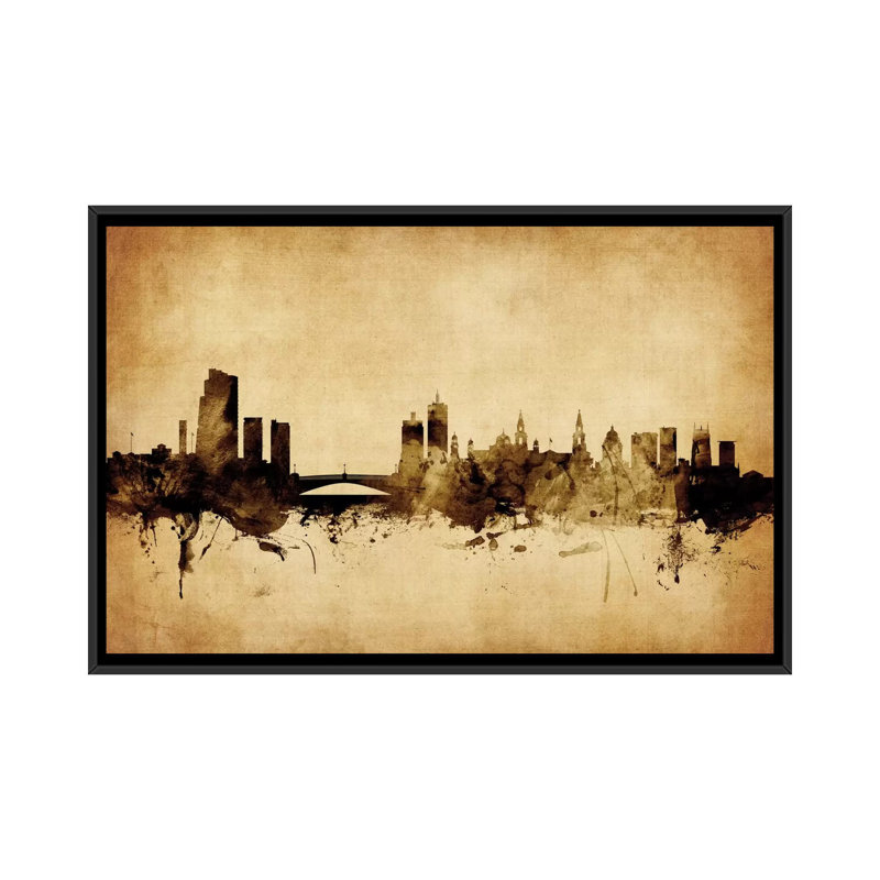 Foxed (Retro) Skyline Series: Leeds, Angleterre, Royaume-Uni, impression sur toile tendue, H 32 po x l 48 po x P 1,5 po