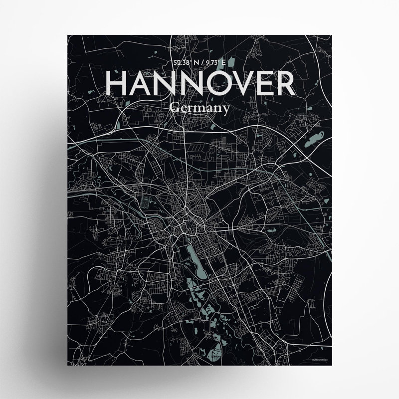 Hannover City Map in Midnight 1 Piece Wall Art, 20cm H x 16cm W x 0.05cm D
