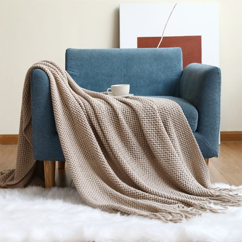 Knitted Throw Blanket, Khaki