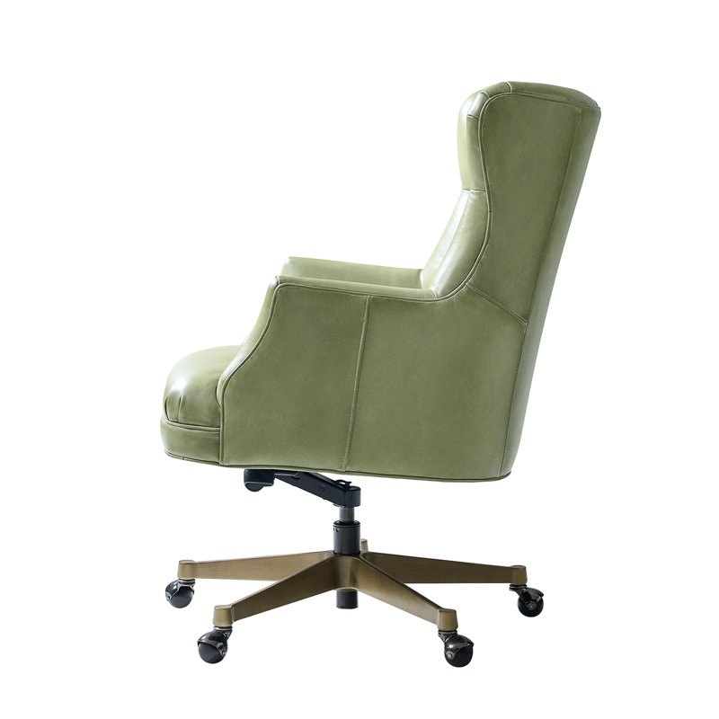 Jacinto Transitional 44.5"H Genuine Leather Wingback Design 360° Swivel Tilting Lock Office Chair with Tufted Backrest