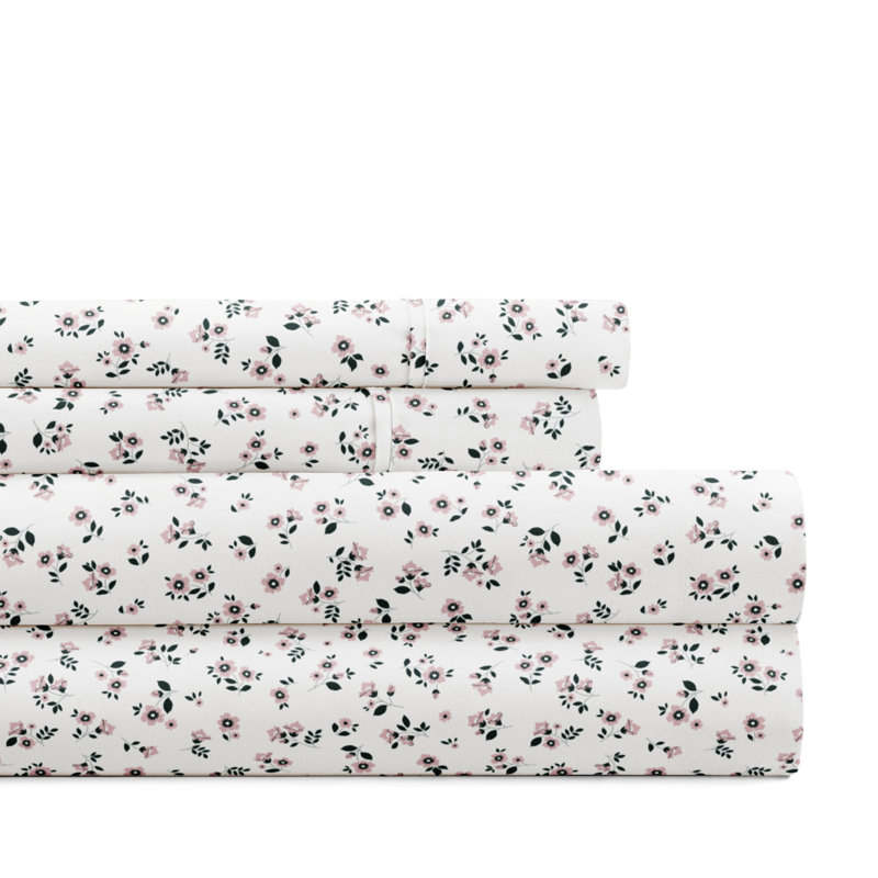 7-Piece Reversible Bedding Bundle - Solid Comforter and Patterned Sheet Set, Full Comforter + 1 Additional Piece, Pink Floral