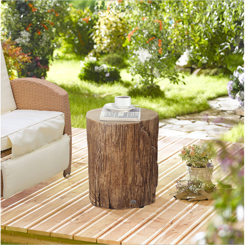 Tabouret de souche d'arbre, table d'appoint décorative avec plateau de table rond, table de bout en béton avec finition grain de bois, pour l'intérieur et l'extérieur