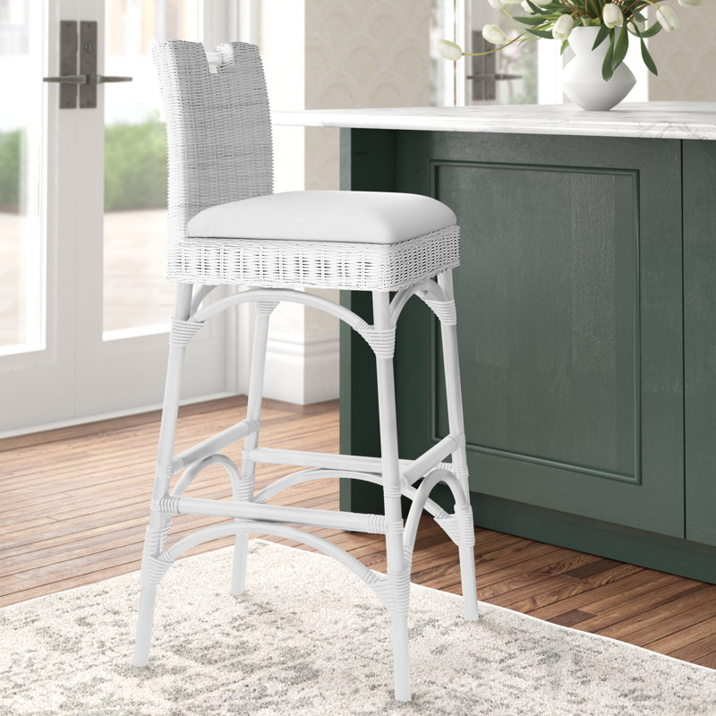 Evins Upholstered Bar Stool with Solid Wood Frame, White