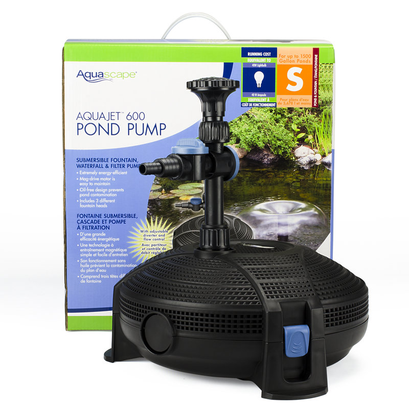 AquaJet 600 Black Submersible Pond Pump with Fountain Heads
