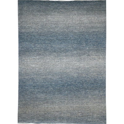 Tapis bleu et argent noué à la main de haute qualité