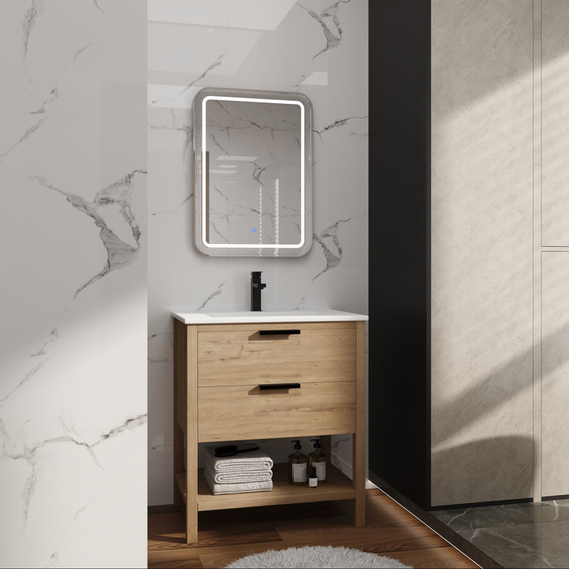 Meuble-lavabo 30 po avec 2 tiroirs et rangement, Blanc