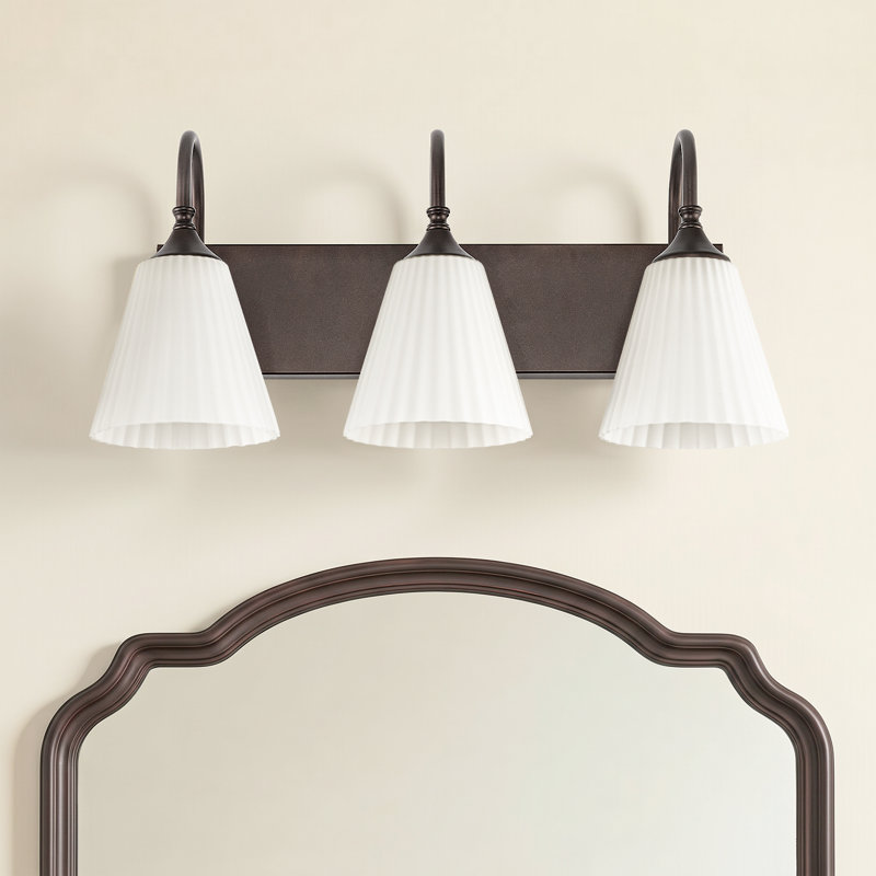 Éclairage pour meuble-lavabo 3 lumières à intensité variable avec abat-jour en verre nervuré, Oil Rubbed Bronze
