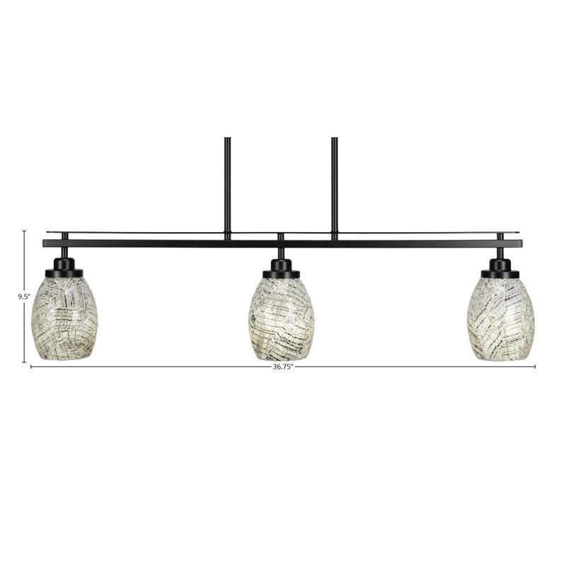 Luminaire pour îlot de cuisine 3 lumières Merha, Noir / blanc, Noir mat