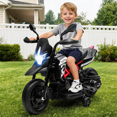 6V Electric Ride‑On Dirt Bike For Toddlers 3‑5, Battery Kids Motorcycle, Removable Training Wheels, Headlight, Engine Sound, USB Music, Spring Suspension, 55 Lbs Capacity