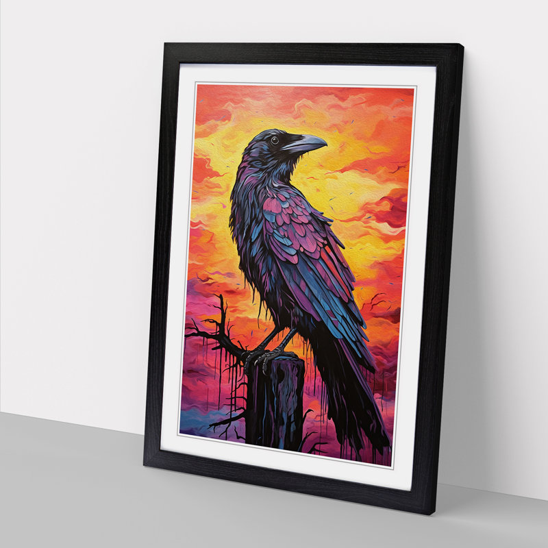 Raven Colour Field - Single Picture Frame Print on Wood, 46cm H x 34cm W x 2cm D, Black Framed