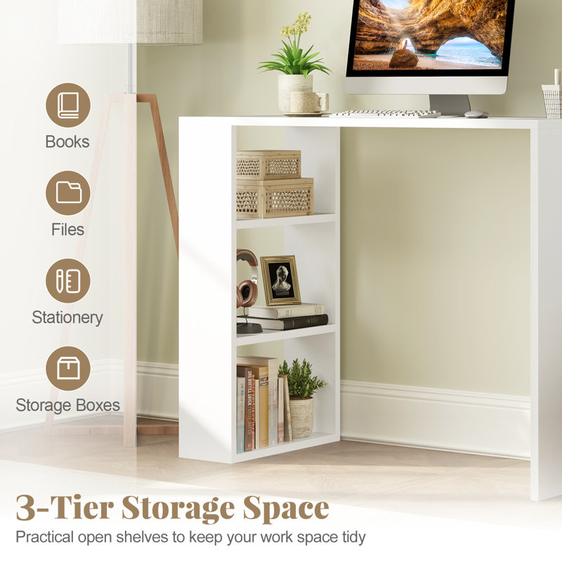 36'' Compact Writing Desk w/ 3 Open Shelves Freestanding Anti-tipping Kit