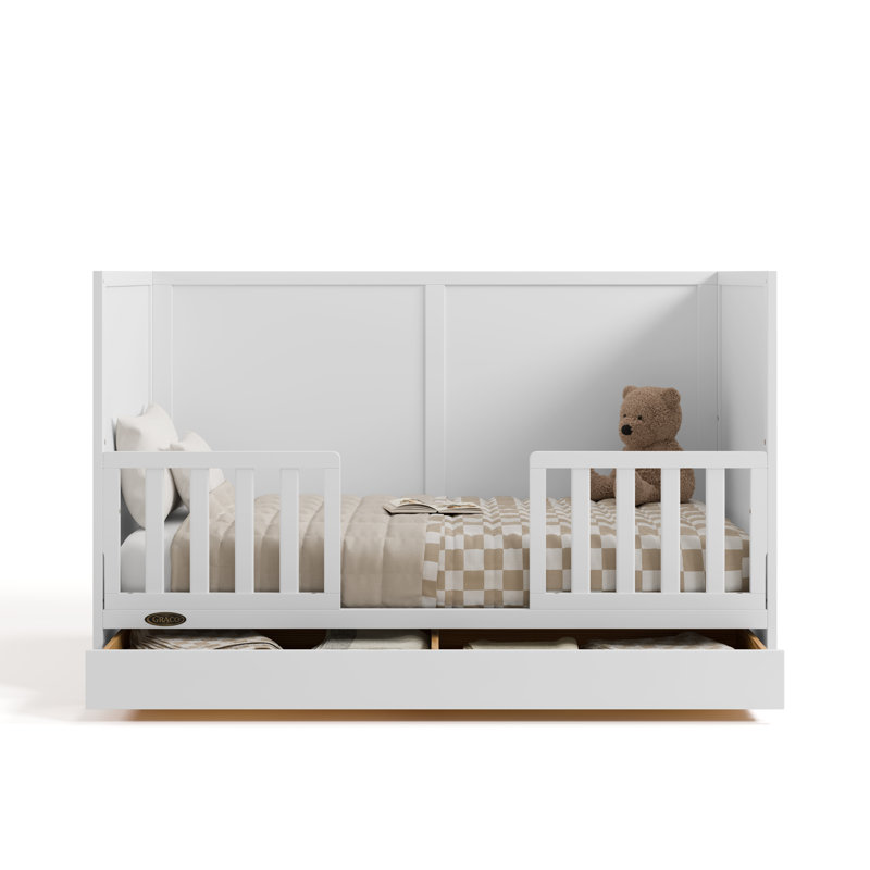 Theo 3-In-1 Convertible Crib With Drawer, White, Crib + Mattress + Protector