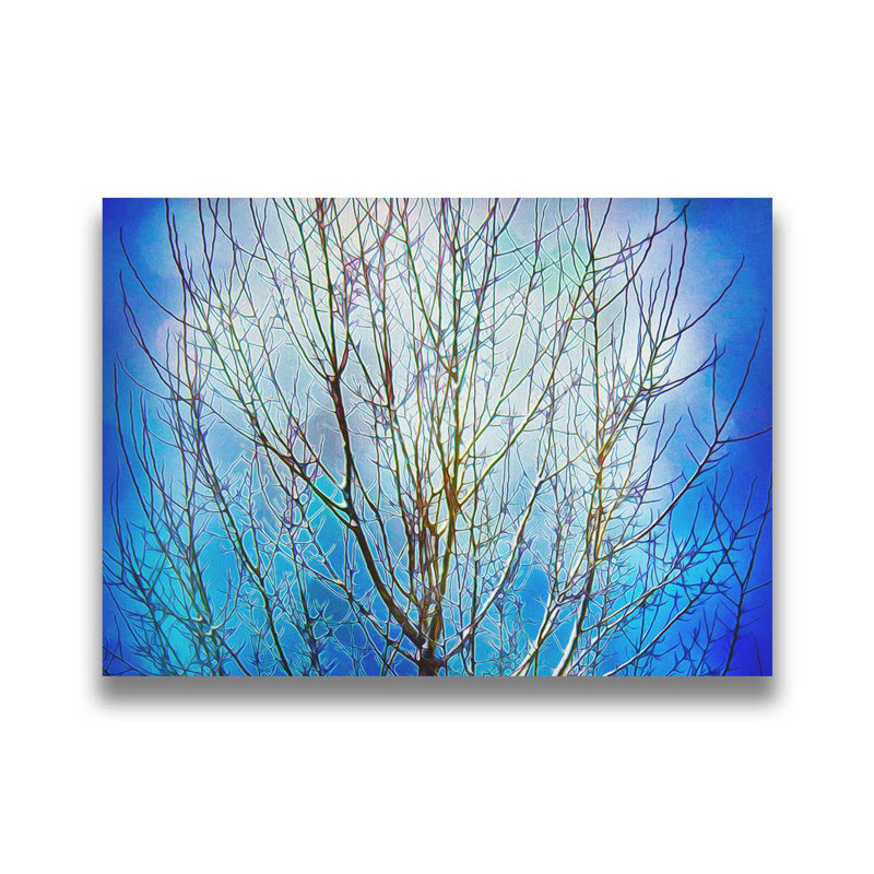 Arbre nu en cristal bleu par Hal Halli. Impression sur papier - Monté et encadré, taille de l'image - 36 x 48