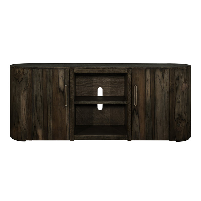 Meuble télé Eray, 2 tiroirs, teck brun clair, bois de manguier Eray, Bronze noir