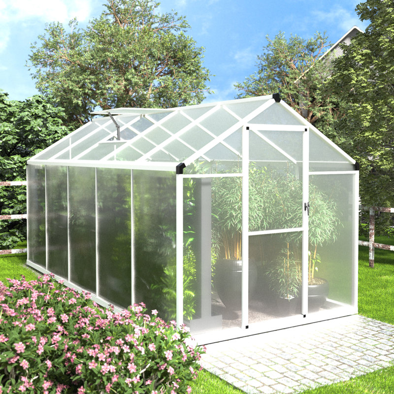 Aluminum Polycarbonate Greenhouse for Outdoor, 76.6" H x 72" W x 144" D, White