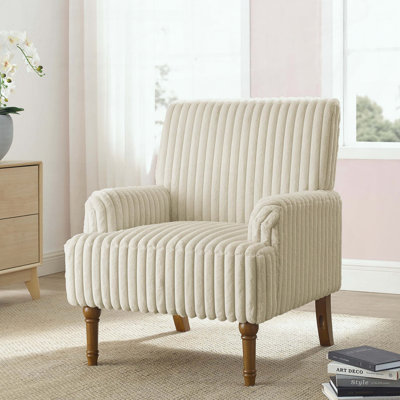 Fauteuil d'appoint en velours côtelé large Wale - Pieds en bois massif de 9 po - Beige