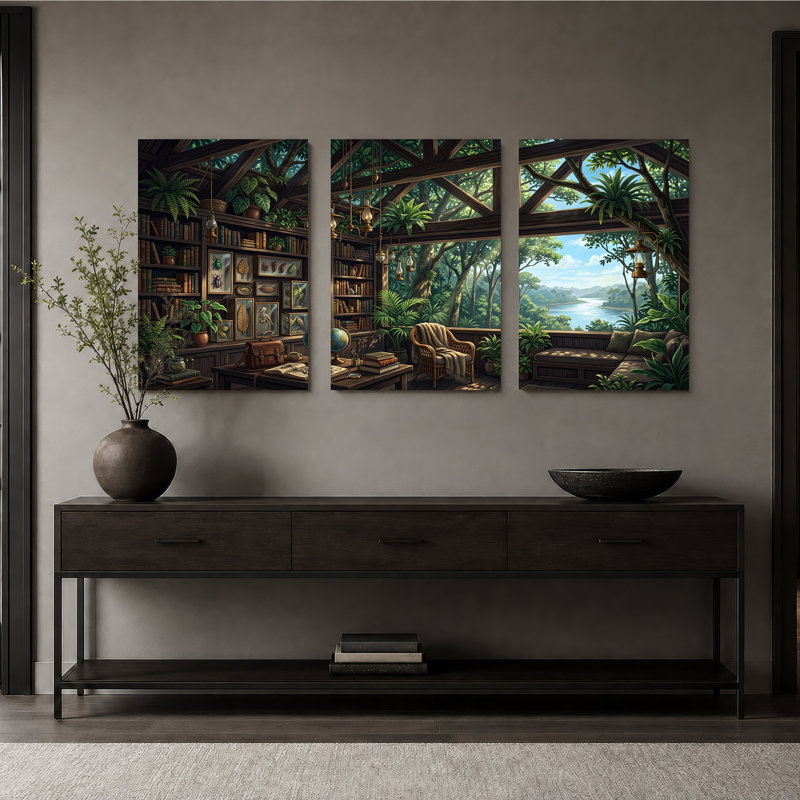Ensemble de 3 toiles en bois avec lanternes suspendues et livres, H 24 po x l 16 po x 3 pièces