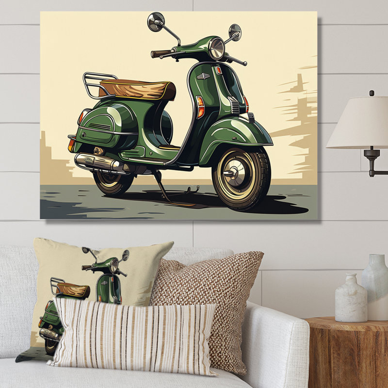Scooter vert rétro électrique I, Toile tendue, 16" H x 32" W