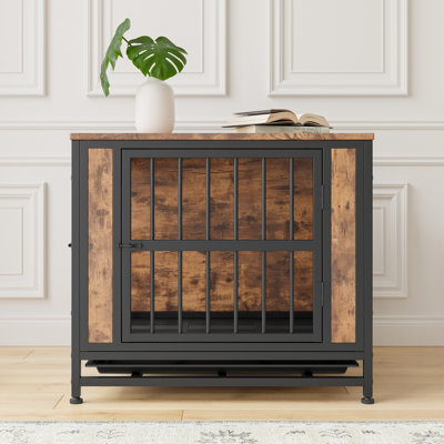 Niche pour chien de 63 cm de hauteur avec 2 portes coulissantes pour petits chiens, usage intérieur. Comprend une table, des matériaux à mâcher et un bac à déjections amovible.