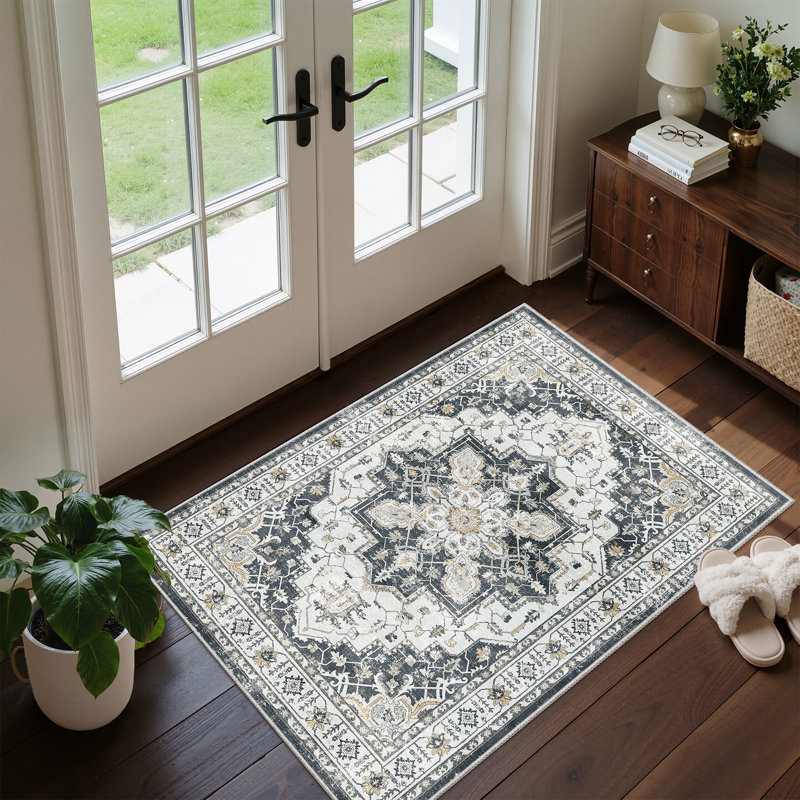 Malila Machine Washable Non-Slip Area Rug, Black, Rectangle 2' x 3'