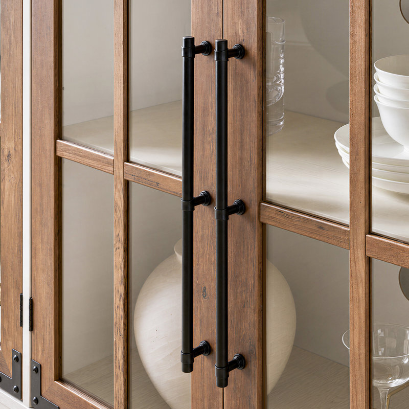 Buffet en bois de ferme l 63 po avec portes en verre et tablettes réglables Pfarr, blanc, Blanc