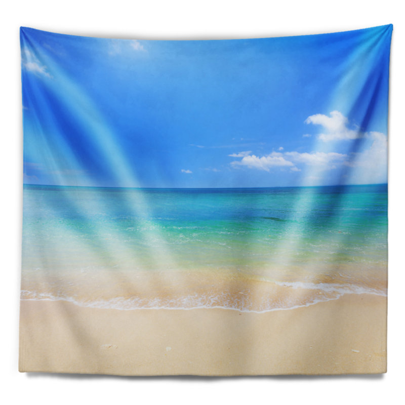 Tapisserie de polyester, eaux bleues de mer en dessous bleu ciel avec accessoires suspendus inclus, H 32 po x l 39 po