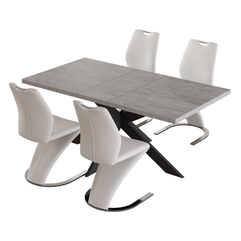 Modern Kitchen Dining Set, 51'' to 67'' Extendable Dining Table With 36.6"H Dining Chair(Table 4Chairs), 30”H x 51”L x 33.4”W