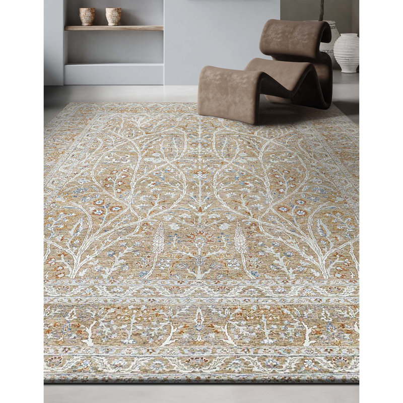 Tapis chameau noué à la main de haute qualité, Rectangle de 5 pi x 8 pi