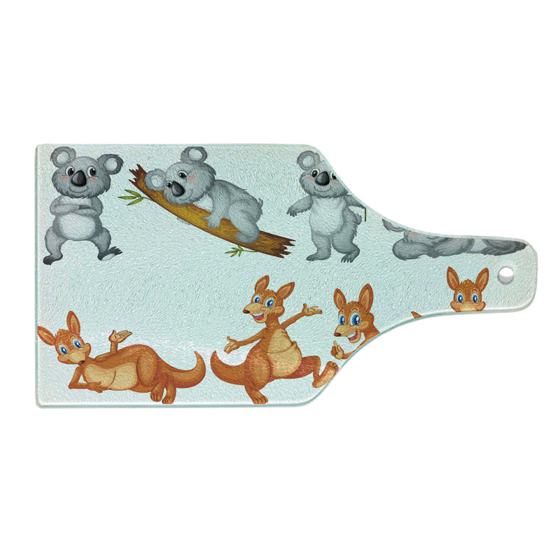 Caricature de planche à découper Ambesonne en verre trempé kangourous koalas brun gris