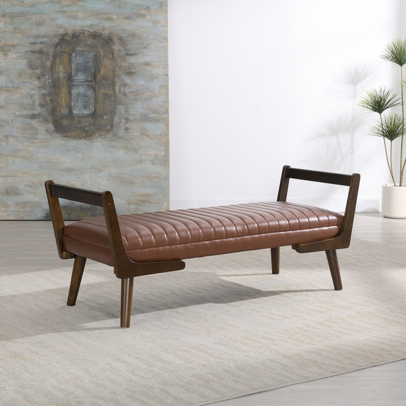 Banc de 52 po Mid-Century avec pieds en bois de noyer