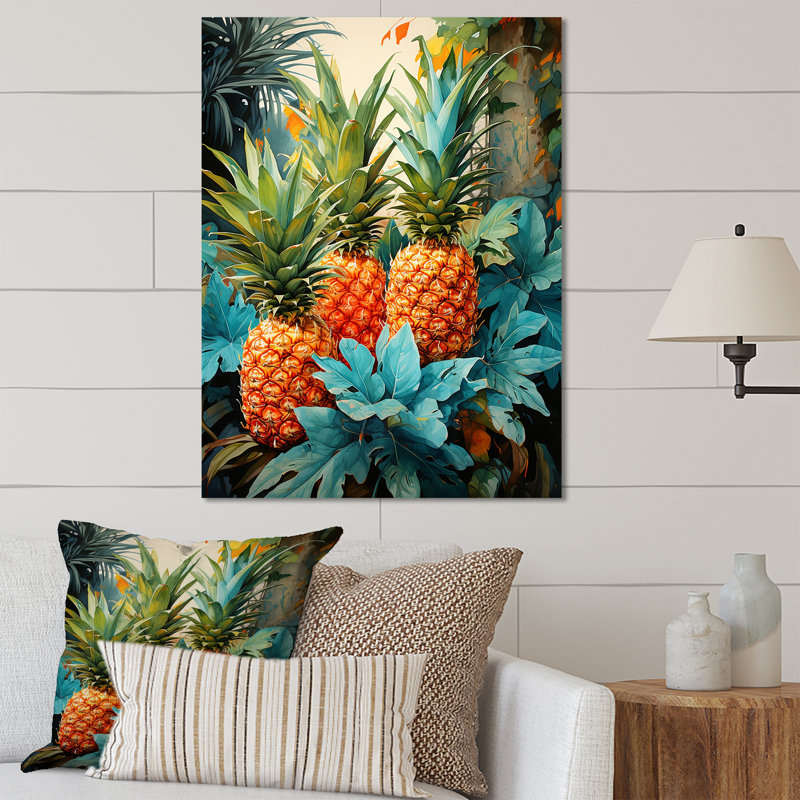 Green And Blue Pineapple Tropical Paradise I - Fruits Metal Wall Art, 20" H x 12" W x 1" D