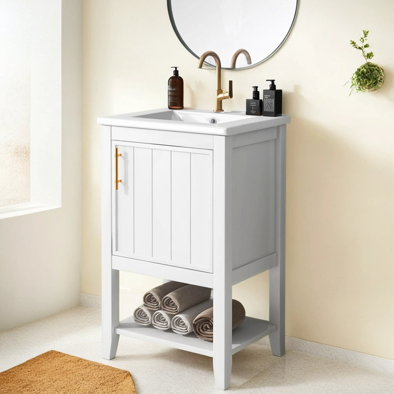 Nurettin 20'' Free Standing Single Bathroom Vanity with Ceramic Top, White