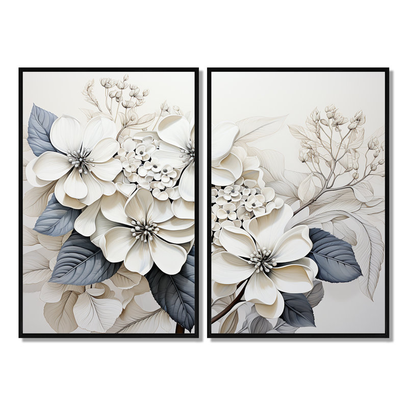 «Grey Minimalisme Hydrangea Delight I», grandes impressions sur toile, Floater Framed Print without Mat, Black, 36" H x 48" W