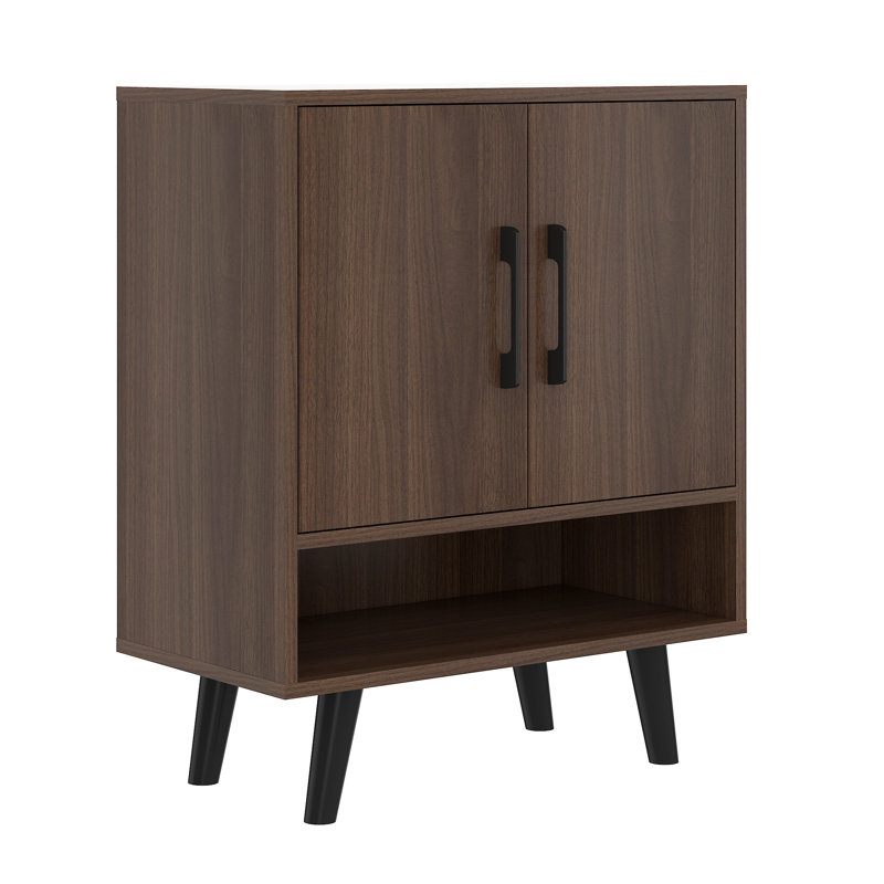 George Oliver Shoe Cabinet, 4-Tier Freestanding Shoe Rack With Doors And Legs, Walnut
