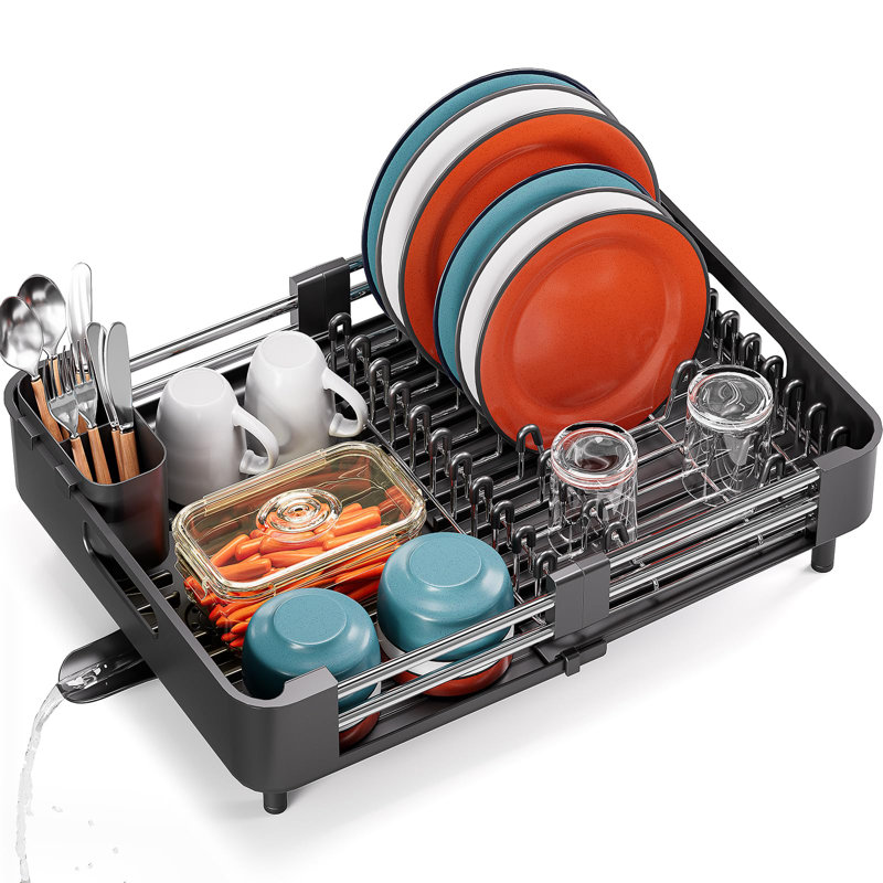 Adjustable Stainless Steel Kitchen Dish Rack, Extendable Dish Drying Rack,Plate Rack, Extra Large Capacity Dish Drainer