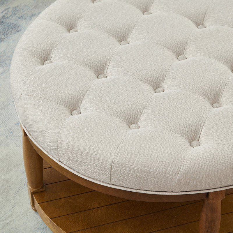 Grande table basse avec repose-pieds capitonné et rembourré avec tablette, Brun, Ivoire ivoire
