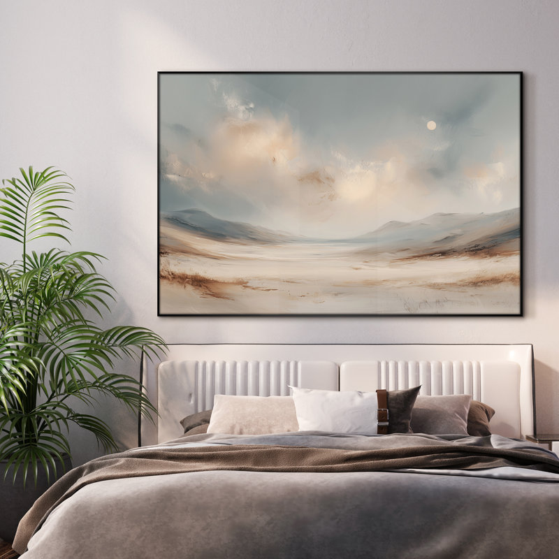 Très grande reproduction d'art sur toile - Horizon du désert neutre et doux avec des nuages chauds, décoration pour le salon ou la chambre à coucher - «Assemblage requis du cadre (cadre non fini)»