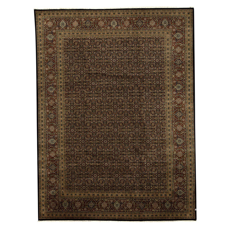 Tapis gris / beige / rouille unique de haute qualité noué à la main