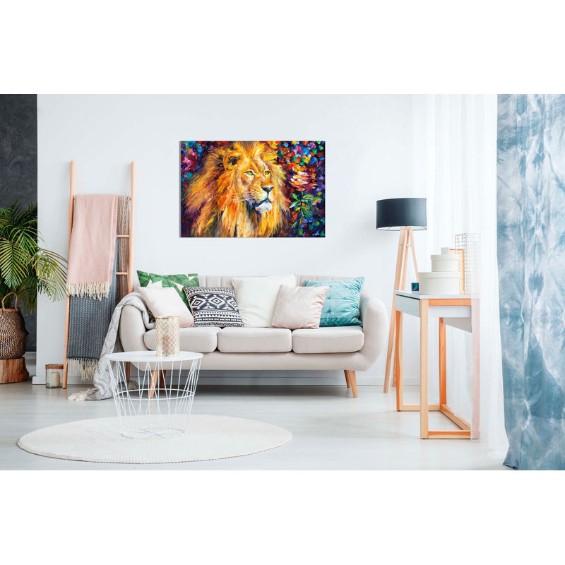 Lion by Leonid Afremov - Wrapped Canvas Painting, 20cm H x 31cm W