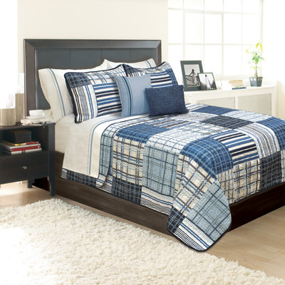 Ensemble de couvre-lit réversible en microfibre bleu marine moderne et contemporain Duncan