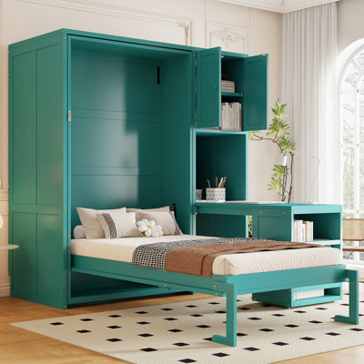 Twin Murphy Bed With Rolling Desk, Storage Cabinte And Bookcase by Hokku Designs