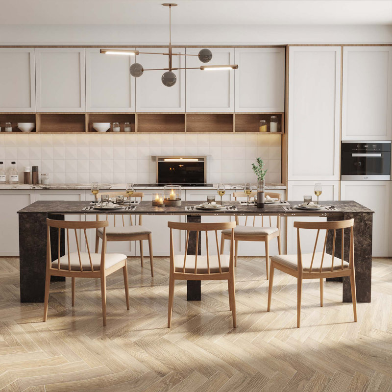 Table de salle à manger extensible en bois avec rangement Quentin, H 30,71 po x l 118,11 po x P 35,43 po, Blanc cassé 1