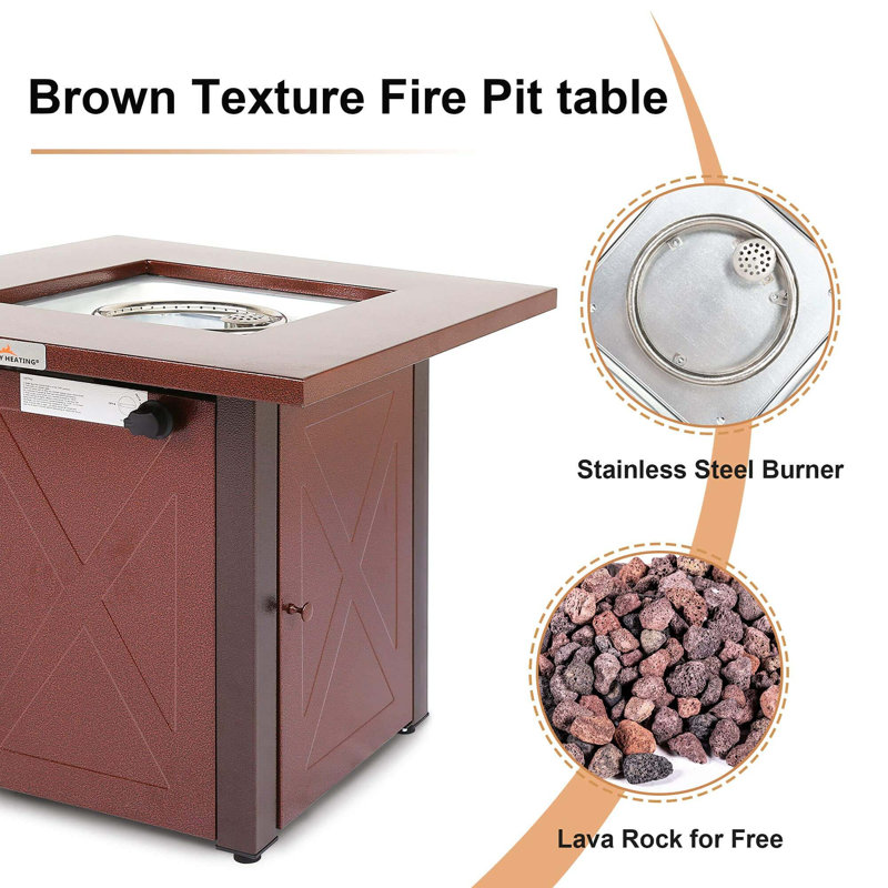 50000 BTU Outdoor Propane Gas Fire Pits Table,Square Brown Texture Outdside Patio Firepits Fireplace Dinning Coffee Tables With Lid & Lava Rock,ETL-Certified,Fit For Courtyard, Patio,Balcony