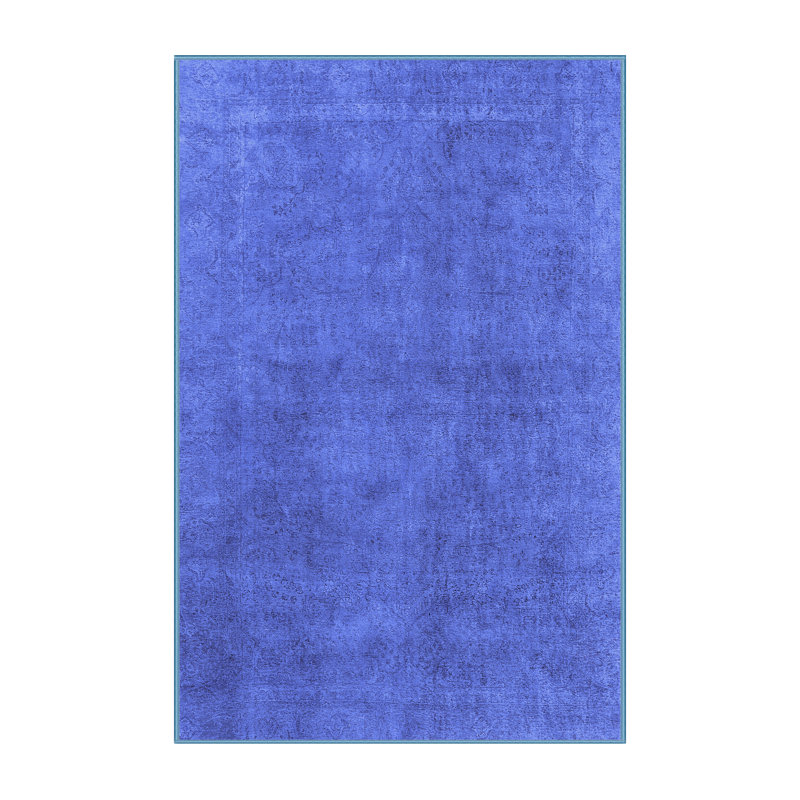 Tapis bleu en laine / polyester tissé à la machine, Rectangle 6 pi x 9 pi