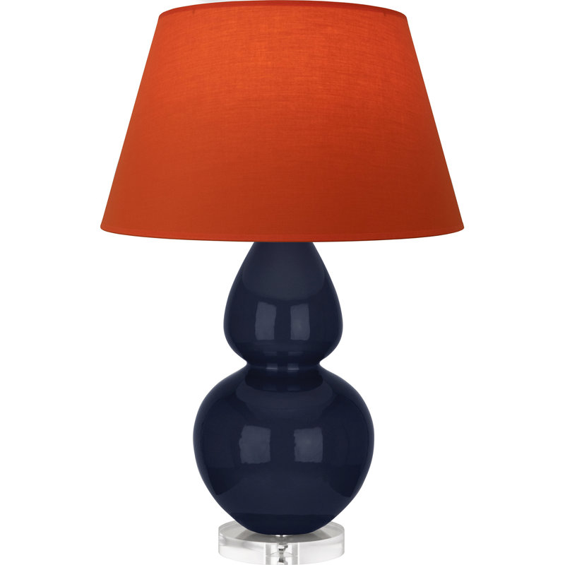 Double Gourd Table Lamp, Tangerine/Taupe Lining, Midnight Blue Glazed/Silver