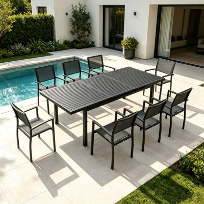 Ensemble de salle à manger d'extérieur extensible Heck 9 pièces, aluminium noir anthracite